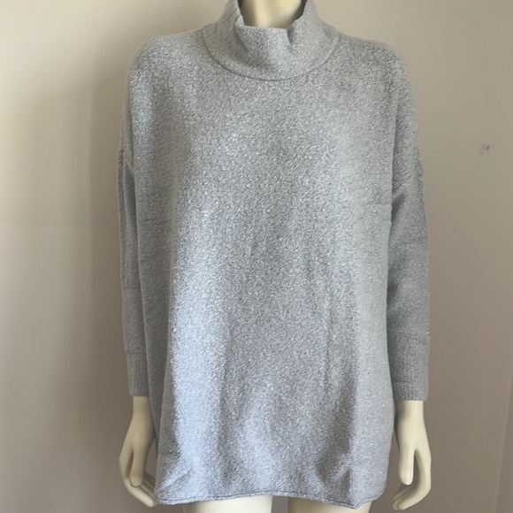 Nwt J. Jill Pure Jill Women’s Gray Mock Neck Side Tie Boucle Sweater Zinc MP/LP - Picture 1 of 16